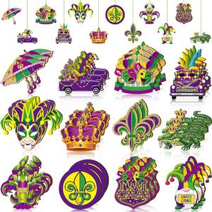 36 PCS Mardi Gras Ornaments Masquerade Mask Sign Mardi Gras Party Decorations Christmas Tree Decorations Hanging Wooden Ornaments or Prom Carnival Masks Celebration Parade Costume Party Favor