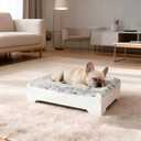 Small Elevated Wooden Dog Bed Frame with Cushion, Raised Dog Couch Sofa 27x 21 Up to 40lbs