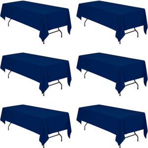 BRILLMAX 6 Pack Navy Blue Tablecloths 60 x 126 Inch for 8ft Rectangle Tables - 150 GSM Polyester Fabric, 15" Standard Drop, Water, Stain & Wrinkle Resistant Cloth Cover for Wedding Dining Buffet