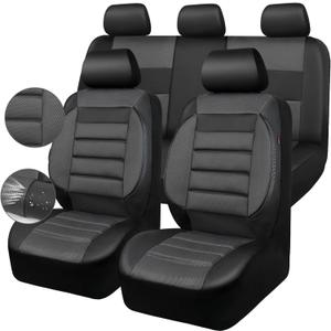 CAR PASS Leather 3D Foam Back Support Car Seat Covers Full Set Air Mesh Automotive Seat Covers, All Season Car Seat Cover Fit Automotive,SUV,Sedan,Van, Airbag Compatible Elegance (Black Charcoal Gray)