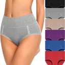 MISSWHO Cotton High Waisted Soft Womens Underwear Breathable Panties, Multipack (Large)