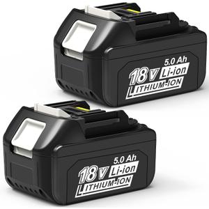 CHAUNVEN 2 Packs 5.0Ah 18V Battery Replacement for Makita 18V Battery BL1850B BL1840B 1860B BL1830B BL1815B Compatible with Makita 18 Volt Cordless Power Tool and Charger
