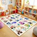 Kids Rugs for Playroom Educational Rug for Learn The ABC Alphabet, Soft Machine Washable Non-Slip Cute Carpet for Classroom Toddler Nursery Kids Room Decor Mat, One Size
