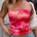 PRETTYGARDEN Tube Tops for Women 2026 Summer Spring Floral Strapless Going Out Tops Y2K Mesh Cute Beach Vacation Clothes (Red, XXL)