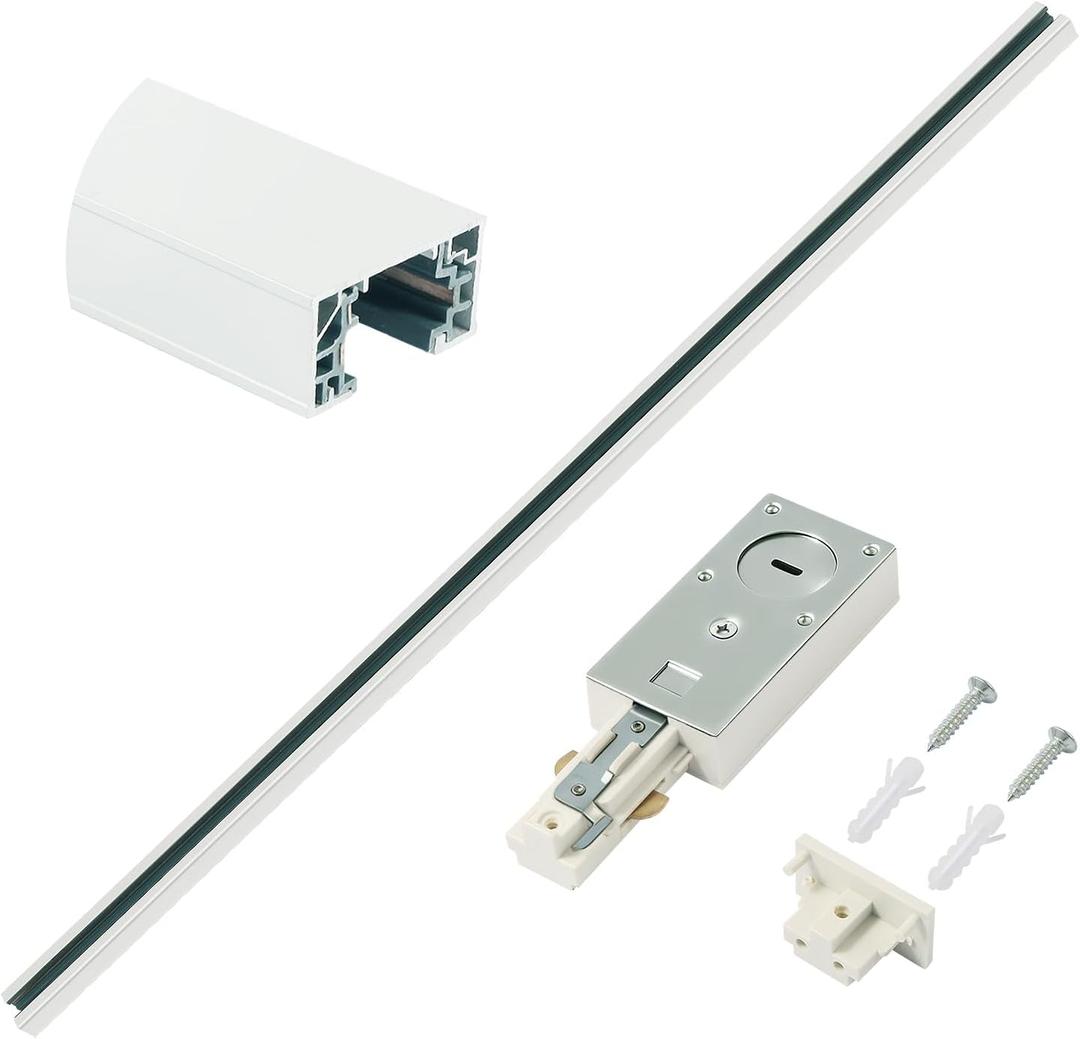 H Track Lighting Rails Kit 120V 3.3FT 3-Wire H Type Single Circuit with End Caps and Live End Feed Connector, Mounting Hardware (White)