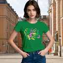 Mardi Gras Shirts for Women Fat Tuesday Tshirts New Orleans Carnival Party Fleur De Lis Tee Tops (Green, L)