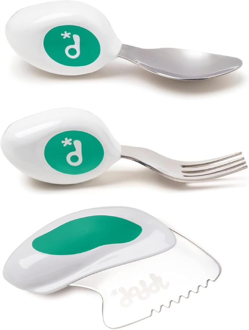 doddl Toddler Utensils, Ergonomic Fork Spoon and Knife Set for Self Feeding, Stainless Steel Silverware for 13 Year Olds, BPA Free, Dishwasher Safe (Aqua)