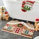 Maasechs Gingerbread House Bathroom Mat Christmas Area Rug Non Slip Cute Gingerbread Bathroom Decoration Plush Microfiber Doormat Christmas Decor for Home Bedroom Shower Floor Living Room(Classic)
