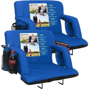 Sheenive Stadium Seats with Back Support (380 lbs) - 2.8'' Thick Comfy Cushion, 6 Adjustable Angles Bleacher Seat with Armrests - Includes Backpack Strap, Carry Handle, 2 Cup Holders & 2 Large Pockets