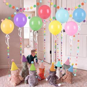 Foilswirl 18 Pcs Mini Party Hats and Pastel Balloons for Stuffed Animals Felt Birthday Party Hats Colorful Balloons Paper Banners for Dolls Dog Cat Rabbit Puppies Birthday Decor