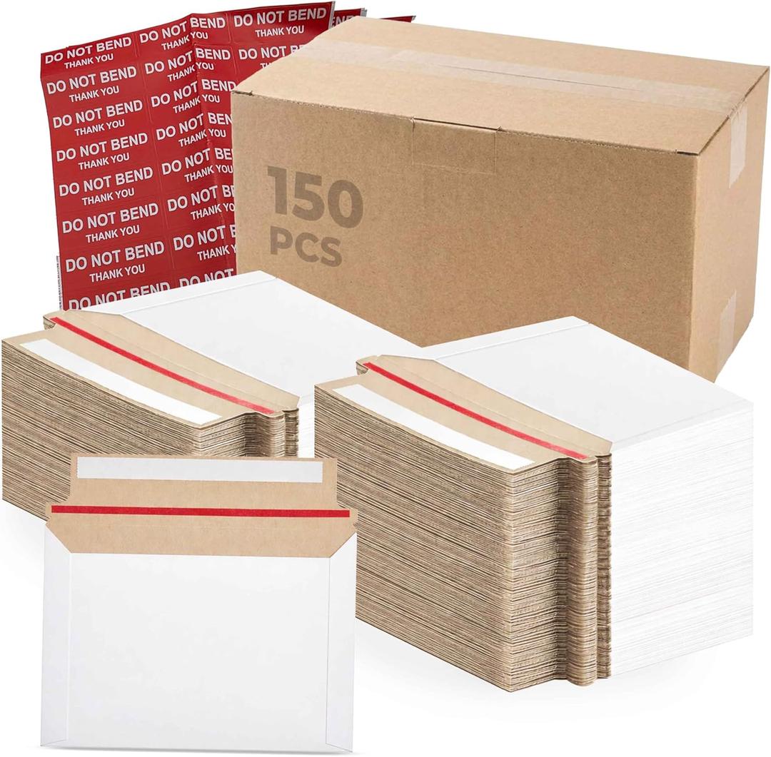 150 Pcs 6.5 x 4.5 Inch Rigid Photo Mailers with Self-Adhesive White Cardboard Card Shipping Envelopes Bulk Stay Flat for Document CD Paper Picture