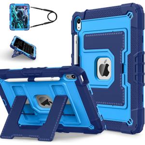 Kids Friendly Case for iPad A16 11th Generation 11 Inch 2025 / iPad 10th Generation 10.9" 2022 Case with Pencil Holder & Shoulder Strap, Hybrid iPad 11 10 Cover Rugged Shockproof Kickstand,Blue