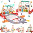 CUTE STONE Baby Gym Play Mat & Learning Walker, Activity Mat with Play Piano, Musical Activity Center with Lights, Baby Push Walkers & Tummy Time Mat for Infant Newborn Toddlers