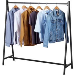 MyGift 57 Inch Modern Black Heavy Duty Metal A-Frame Wardrobe Clothing Rack, Commercial Grade Freestanding Garment Hanger for Bedroom Closet Clothes or Retail Display