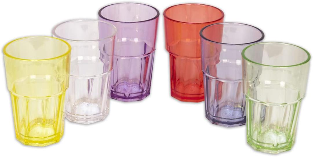 Unbreakable Premium Tumbler Drinking Glasses Polycarbonate Plastic Glassware 6 Assorted Colors Dishwasher Safe Highball Cup Set of 6 (10.1 Oz)