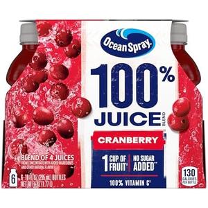 Ocean Spray 100% Juice, Cranberry Juice, 10 Ounce Bottle (Pack of 6) Exp. 11/13/2026