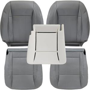 GXARTS Driver and Passenger Side Bottom & Top Lean Back Replacement Leather Seat Cover & Driver Side Foam Cushion Compatible with Dodge Ram 1500 2500 3500 4500 2006 2007 2008 2009 Slate Gray #D5