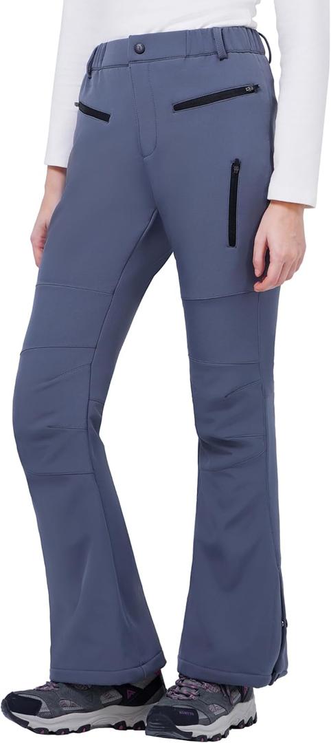 WULFUL Women's Snow Ski Pants Waterproof Insulated Fleece Lined Winter Softshell Hiking Pants (8, Grey)