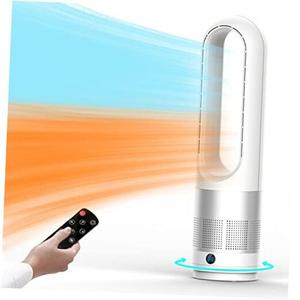 Bladeless Tower Fan, 1400W Space Heater & 40W Cooler Fan Combo with Remote, 80°Oscillation, 8 Speeds and 3 Heating Modes, 9H Timer, LED Display, Fast Safety Heat and Quiet for Bedroom, Kitchen, Office