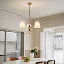 BOKT Modern Sputnik Chandelier Pleated Fabric Gold Semi Flush Mount Chandelier with 3-Light Kitchen Island Adjustable Ceiling Hanging Light American Style Chandelier for Indoor Living Room