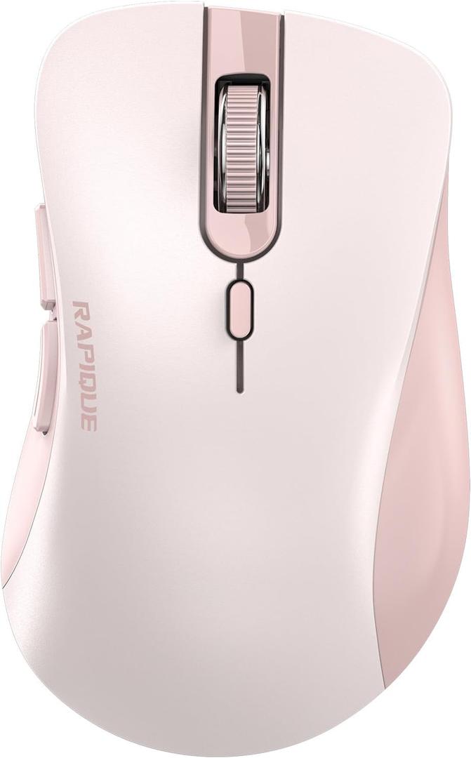 RAPIQUE Bluetooth Wireless Mouse - Dual Bluetooth & 2.4 GHz USB Receiver, Ergonomic Design, Quiet Clicks, Low Power - Multi-Device Compatibility for MacBook, Laptop, Computer, iPad Air/Pro (Pink)