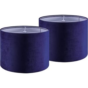GO&SO Dark Blue Velvet Drum Lamp Shade Set of 2 Medium 13" Top x 13" Bottom x 10" High (Spider) Modern Lamp Shades for Table Lamps & Bedside Lamp Replacement Lampshade Required Assembly