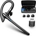 Bluetooth Headset, Wireless Earpiece with 500mAh Charging Case Hands Free Noise Canceling Headphones with Dual-Mic for Computer Cell Phones Trucker Home Office Work (Black)
