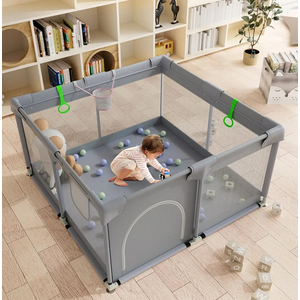 Playpen, 50"x50" Play Pen for Babies and Toddlers, Sturdy Safety Playard With Anti Slip Suction Cups, Grey