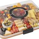 Renmxj Charcuterie Board with Clear Lid, Travel Portable Cheese Board Charcuterie Boxes Cutting Boards for Kitchen, House Warming Gifts New Home, Gifts for Women (6 Compartments Black)