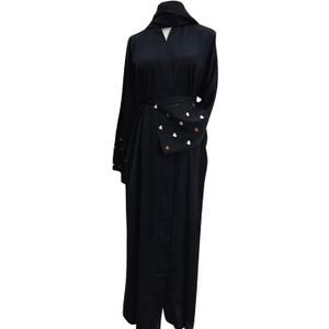 Abayas for Women Muslim Islamic Dubai Cardigan Open Front Chiffon Dress Long Sleeve Maxi Abaya Long Kaftan Robe (Large, Black)