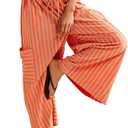 EVALESS Women Palazzo Pants Summer Casual Wide Leg High Waist Lounge Flowy Beach Striped Trousers Travel Vacation Outfits Size M