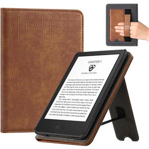 CoBak Case for 6" E-Reader - PU Leather Smart Cover with Auto Sleep/Wake & Hand Strap, not Compatible with Kobo Clara,Croco Brown