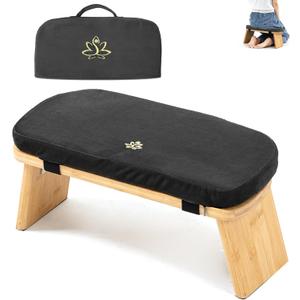 Meditation Bench, Bamboo Meditation Stool, Folding Kneeling Meditation Bench, Seiza Prayer Bench, Prayer Bench with Meditation Cushion, Kneeling Stool (Black & Bag)