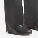 Kluolandi Women's Fold Over Knee High Boots with Metal Padlock Covered Wedge Heel Wide Calf Pull On Boots