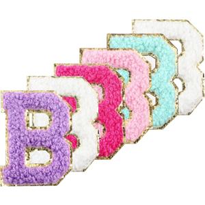 6Pcs Self Adhesive Chenille Letter Patches 2 inch Preppy Varsity Letter Patches for Clothes and Hats, Large Letter Stickers for Laptop Phone Case Fridge,(Mixed Color,B)
