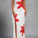 MEROKEETY Women's Floral Off Shoulder Maxi Dresses 2026 Summer High Split Cocktail Wedding Guest Dress (White, L)
