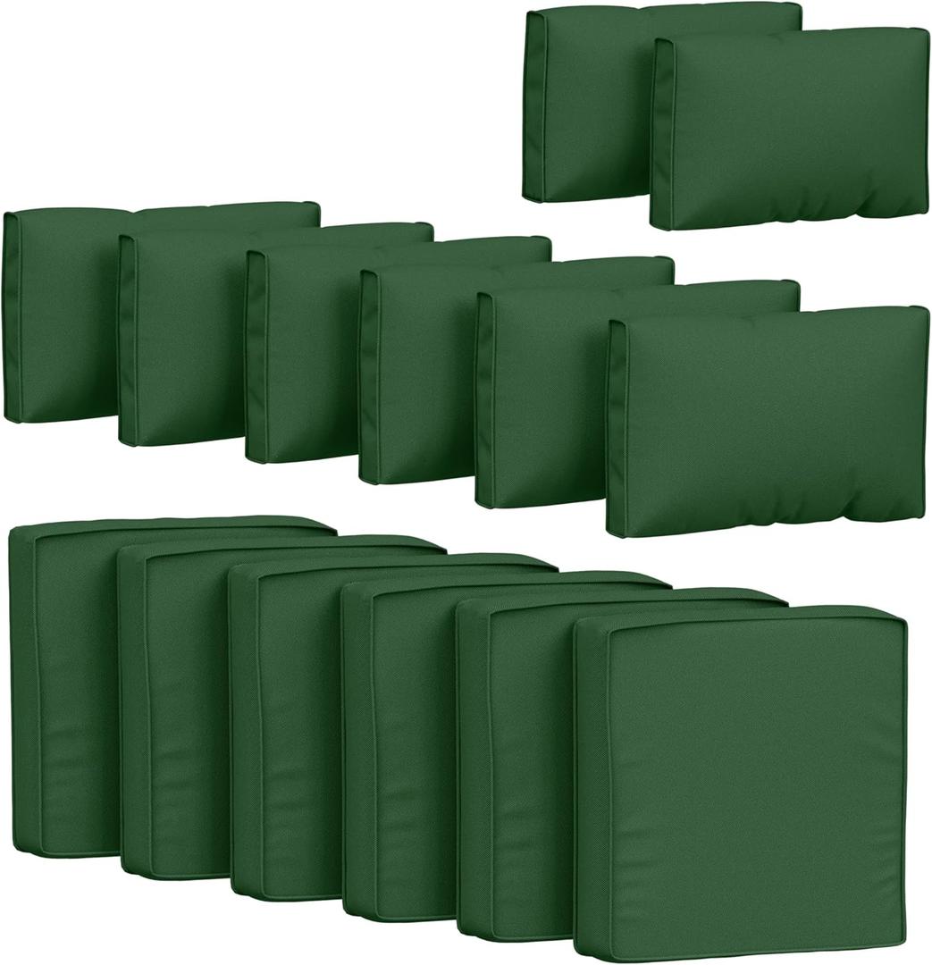 14 Pcs Outdoor Cushion Covers Patio Cushion Slipcovers Replacement Splash Proof with Zipper for Outdoor Furniture, Patio Sofa Couch 3 Sizes, Covers Only (25.5''25.5''4'', Green)