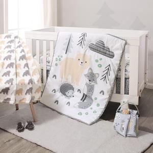 The Peanutshell 5 Piece Baby Crib Bedding Set for Boys & Girls - Newborn, Infant & Toddler Nursery Bed Set Decor with Fitted Crib Sheets, Blanket, Dust Ruffle, Comforter - Woodscape