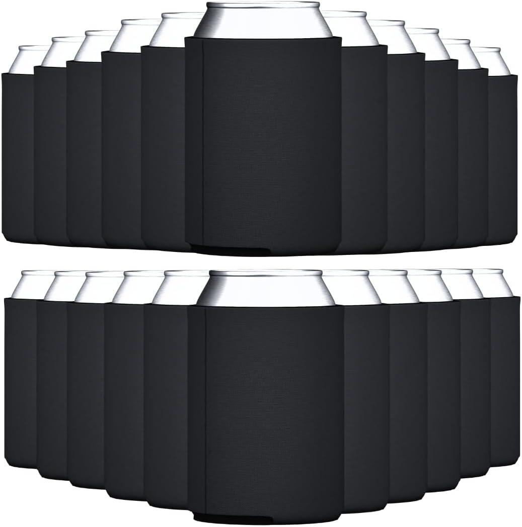 TahoeBay Blank Beer Can Cooler Sleeves (25-Pack) Bulk Sublimation Blanks for Vinyl Plain Collapsible Foam Can Sleeves Coolers for Soda Cans & Bottles Black White Assorted Solid Color