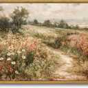 OIQArtOIQ Framed Canvas Wall Art,Vintage Decor,Landscape Nature Country Wildflower Paintings Farmhouse Pictures Modern Artwork Rustic Fall Flower Prints Cottagecore Office Living Room Bedroom Bathroom (24L" x 16W")
