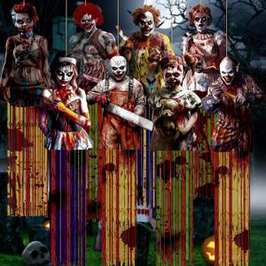 8 Pcs Horror Halloween Clown Outdoor Hanging Decorations with Tassels Scary Carnival Decoration for Horror Circus Carnival Party 3.3ft Windsocks for Wall Tree Home Lawn Yard Garden Decor