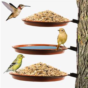 alfyng 3 Bird Feeder Trays Parrots Bath Bowl, Tree Mounted Installed on Wooden Fence Wall Tree Deck Stakes with Heavy Duty Iron Ring, Bird Bath Spa Tray Feeders for Indoor and Outdoor (3 Pack Brown)