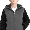 Boys Fleece Lined Jacket Kids Winter Warm Sherpa Hoodie Jacket with Pockets Full Zip Winter Outdoor Coat (8-9 Years, Dark Gray+black)