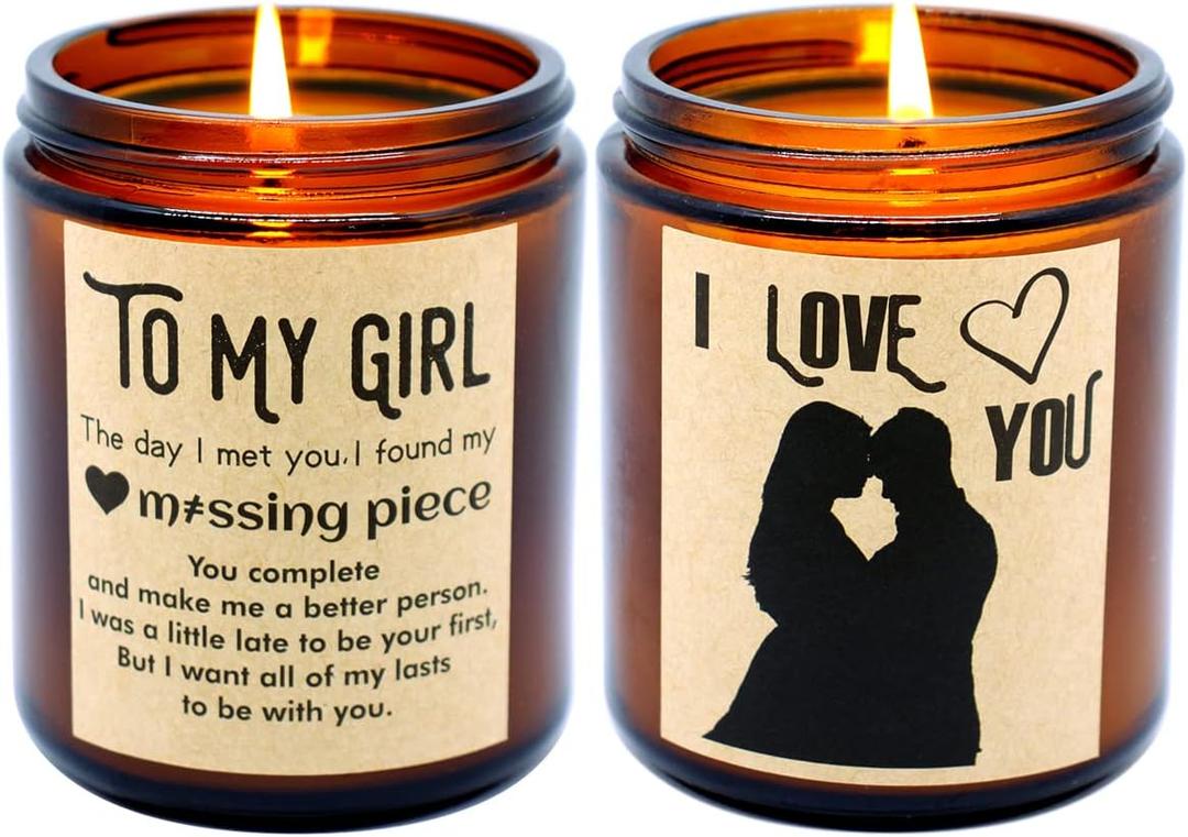 2 Packs I Love You to My Girl Gifts for Her, Romantic Lavender and Vanilla & Jasmine Scented Natural Soy Wax Glass Jar Candles Set to Girlfriend Wife