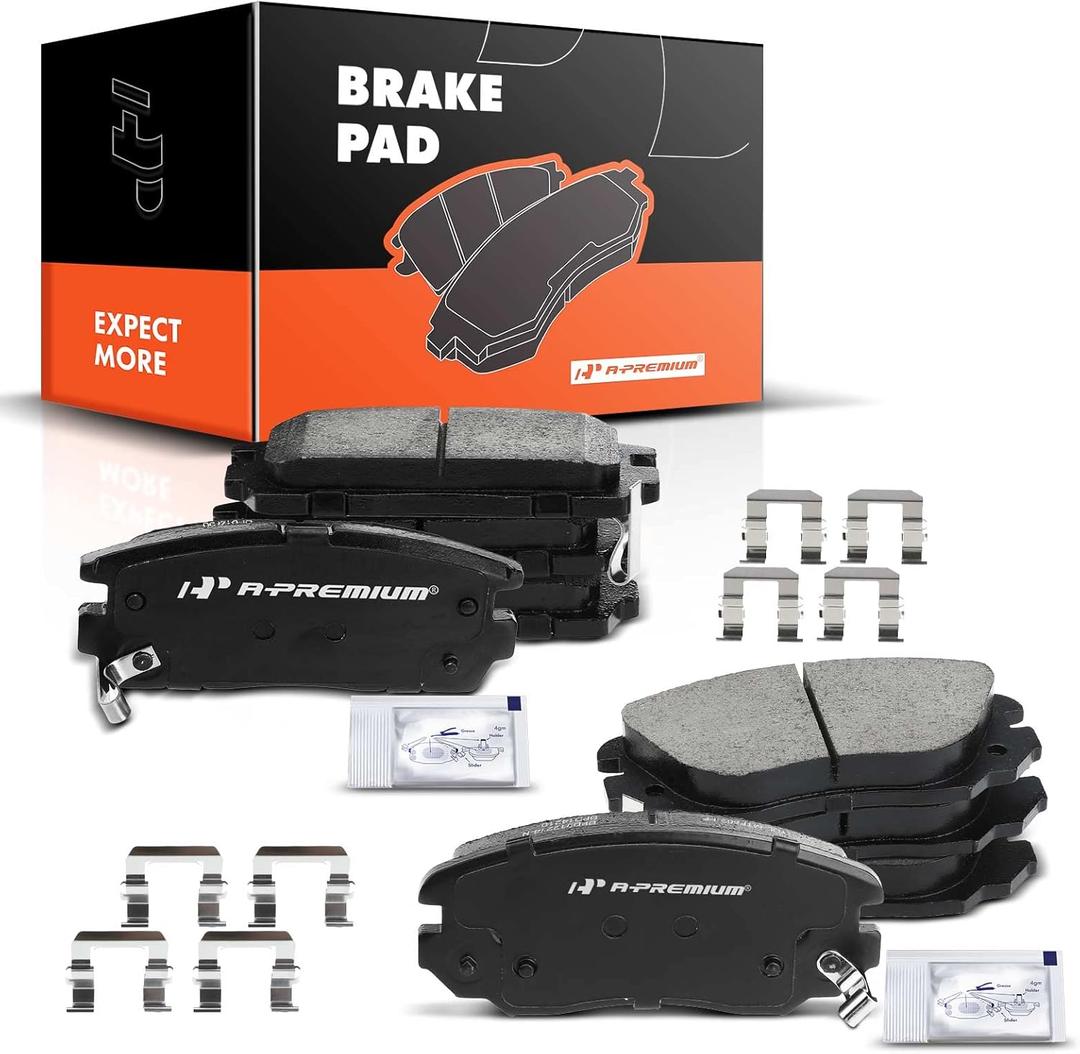 A-Premium Front and Rear Ceramic Disc Brake Pads Set Compatible with Select Chevy and GMC Models - Equinox, Terrain 2010-2017, with Hardware, 8 Pcs