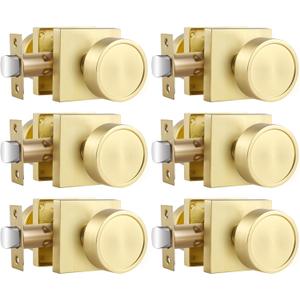 Haidms Gold Passage Door Knobs Interior, Zinc Alloy Brushed Gold Closet Door Knobs, Heavy Duty Round Brushed Brass Doorknobs for Hall Closet,Hallway(6 Pack)