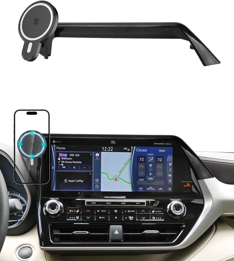 PZK Car Phone Holder for Toyota Highlander Hybrid Lmited/Platinum 2020-2024 2025 Accessories Only for 12.3-inch Screen Magnetic 15W Fast Wireless Charger Car Phone Mount (Not Fit 8-Inch L/LE/XLE)