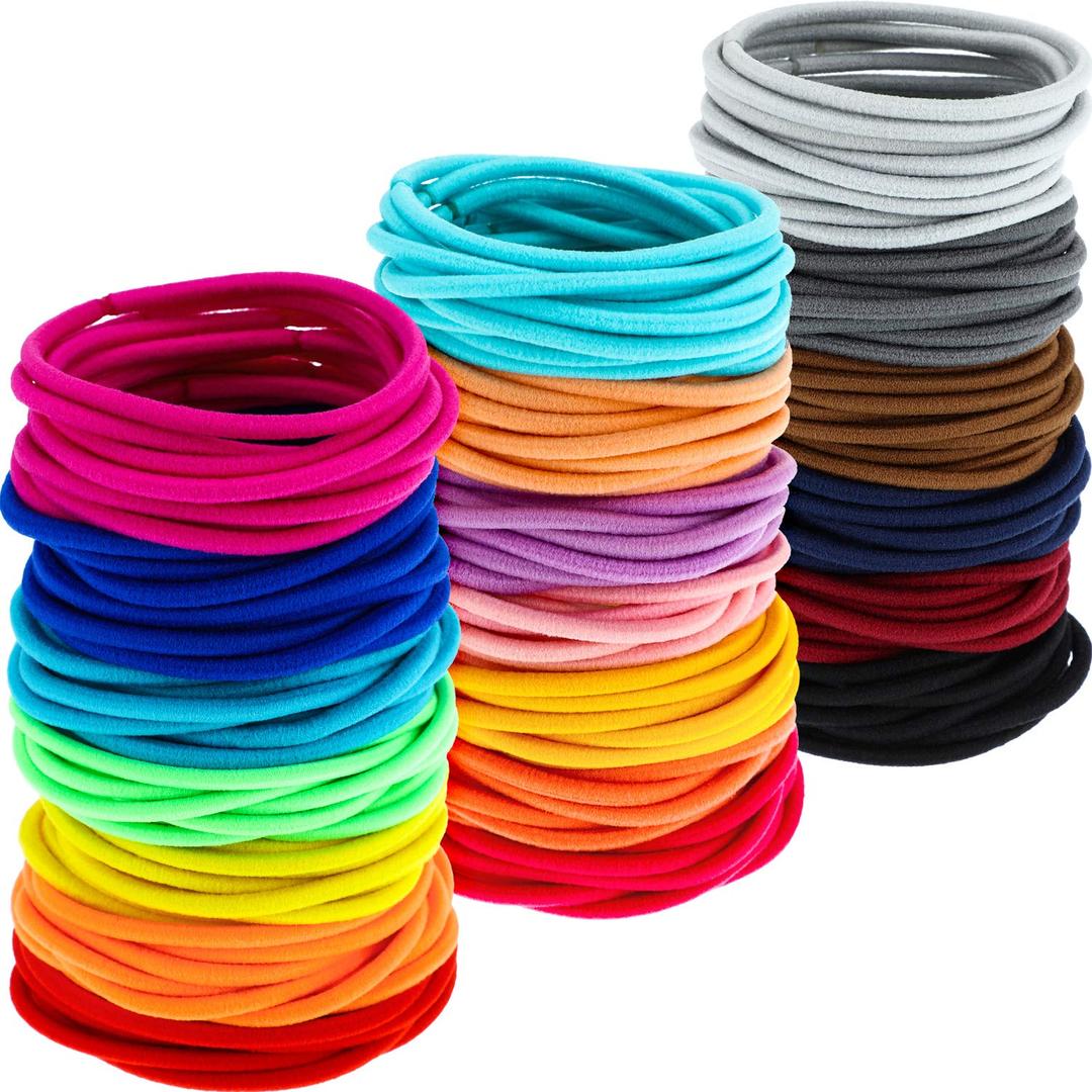 TecUnite 200 Pieces No Metal Hair Elastics Bulk Rubber Bands Hair Ties Ponytail Holders for Women(Multicolor) (3 x 50 mm (200 Count))
