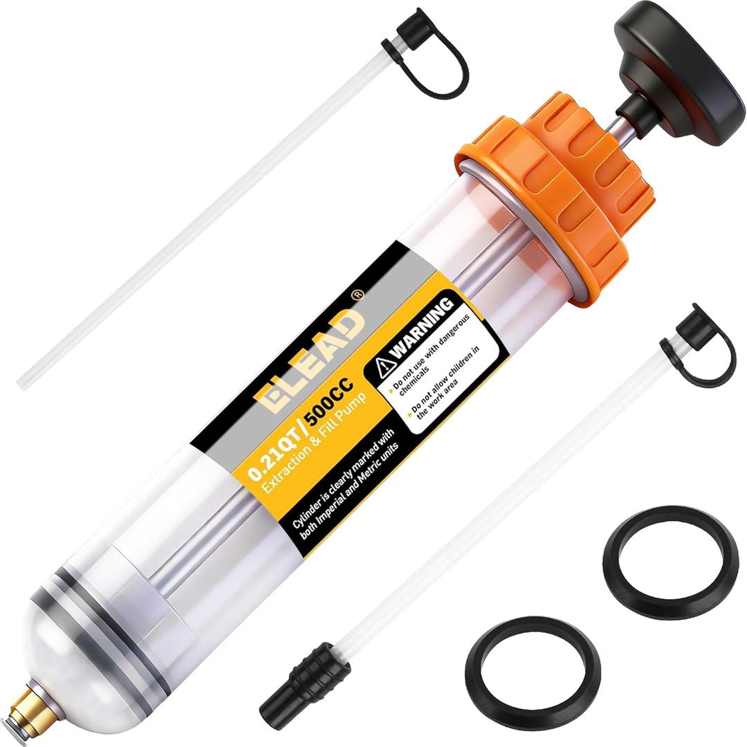 ELEAD 500cc Oil Fluid Extractor Pump, Multi-Purpose Oil Syringe, Fluid Syringe Extractor, Car Vacuum Fuel Transfer, Automotive Oil Syringe(17.6 Oz./0.45 Qt./500 CC)