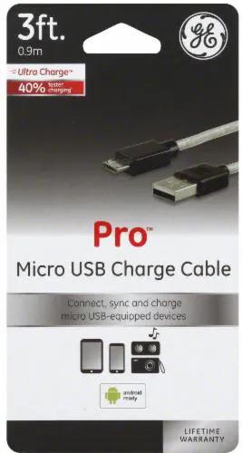 GE Pro Micro USB Charge Cable - White/Black
